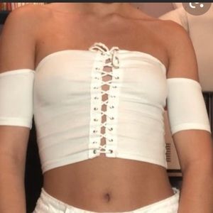 Pink lace up off the shoulder top medium LF NWT